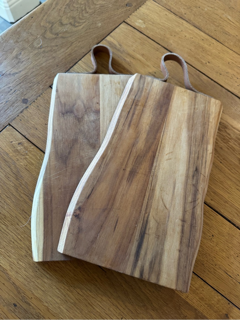 Wood Serving/Charcuterie Boards with Leather Handle - Natural Wood Grain